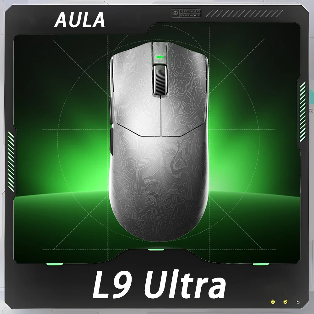 Mouse Gamer Sem Fio AULA L9 Ultra de Fibra de Carbono com Baixa Latência 8K, 3 Modos e Base de Carregamento – Leve e Ideal para E-sports