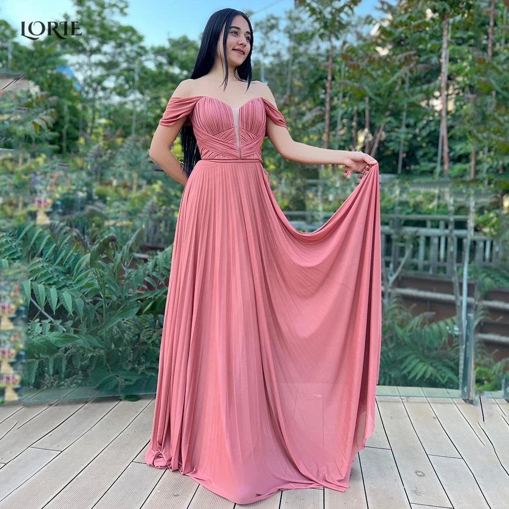 

LORIE Pleated A-Line Formal Evening Dresses Off Shoulder Dubai Sleeveless Prom Gowns Saudi Arabia Low-Cut 2022 Celebrity Dress