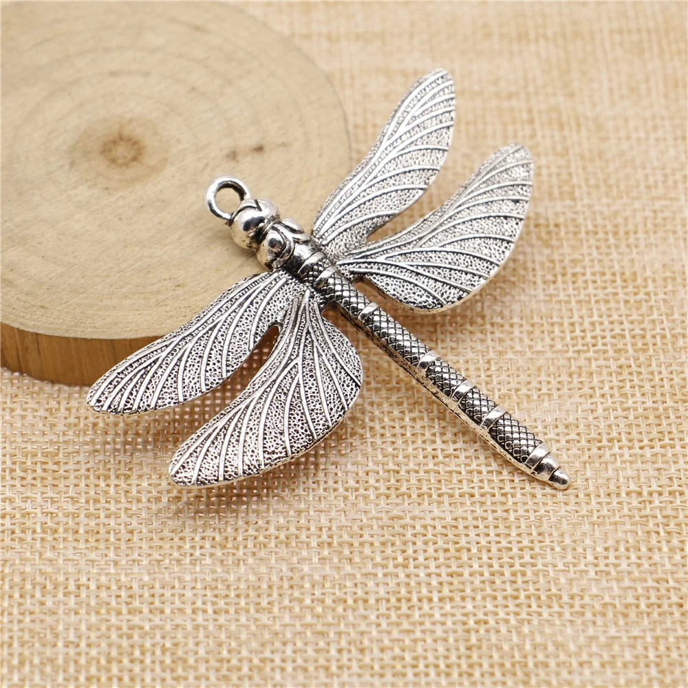 WYSIWYG 2pcs 63x71mm Large Dragonfly Charm Pendants For Jewelry Making Antique Silver Color Dragonfly Pendants Charm Dragonfly