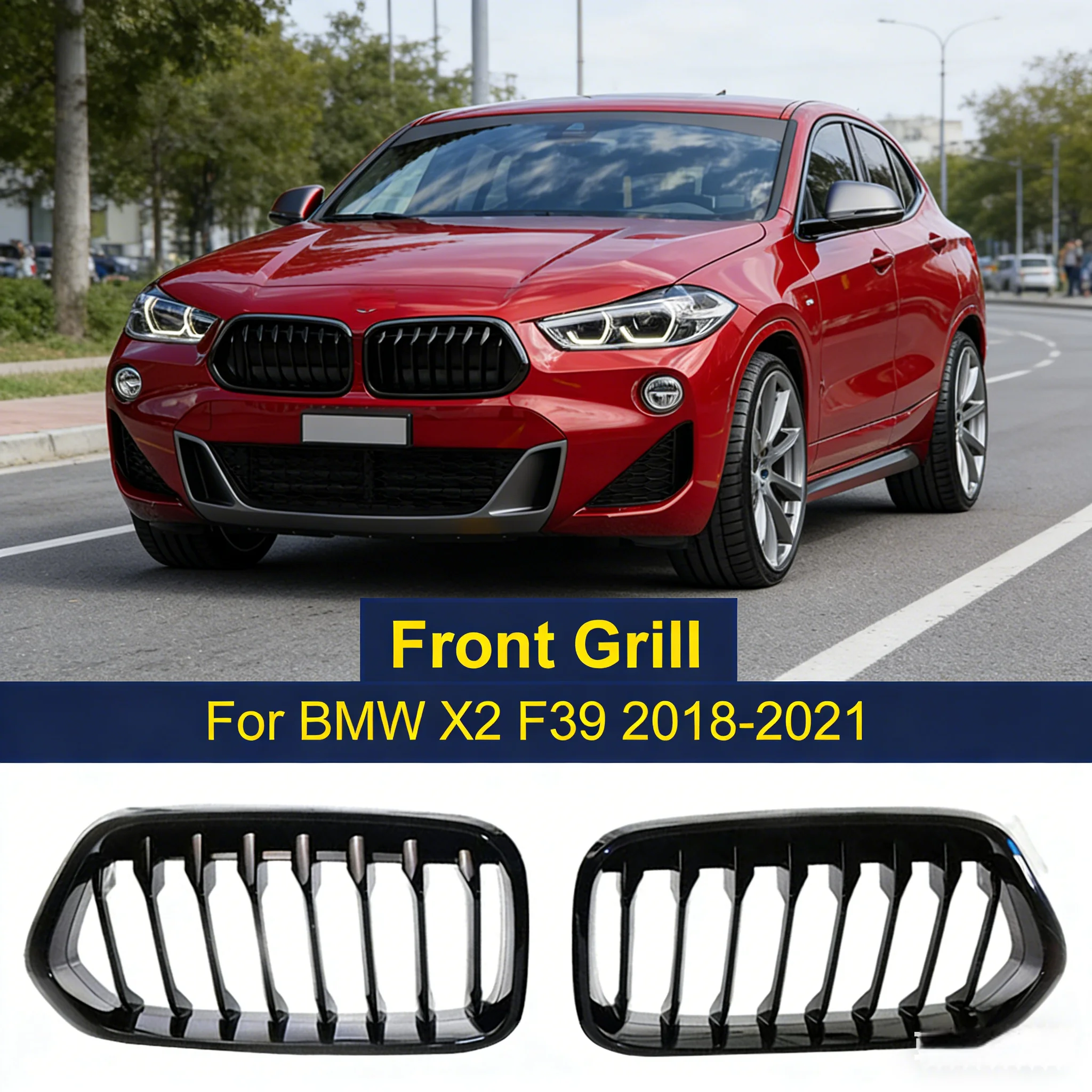 

Передняя решетка почек, глянцевая черная решетка, одна линия, одна планка, декоративная полоса для BMW X2 F39 2018-2021, аксессуары для внешнего декора