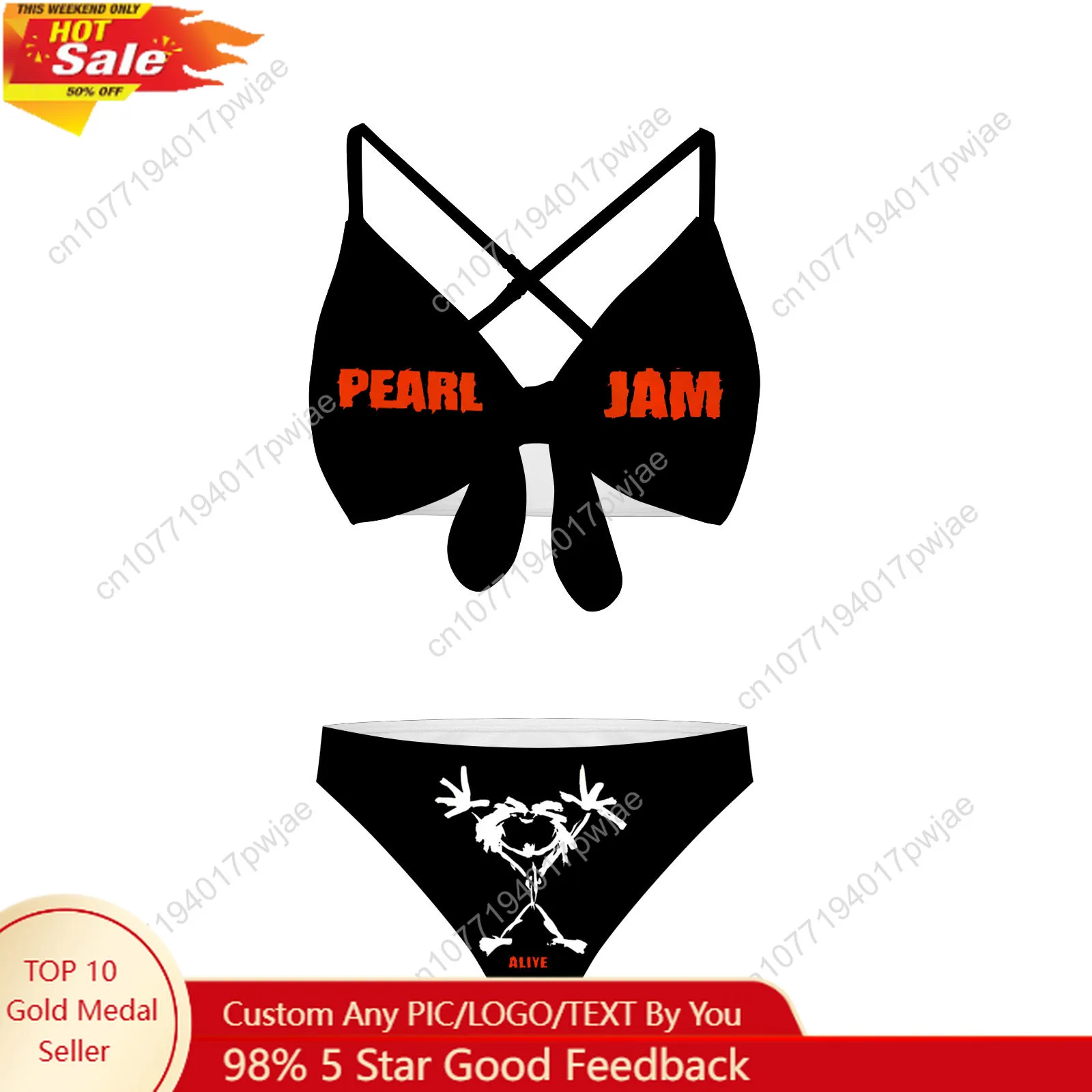 

Pearl Jam Band Bathing Suits Cross Strap Suspenders Swimsuits Womens Bikini Pool Party Beach Swimwear Customized Beachwear