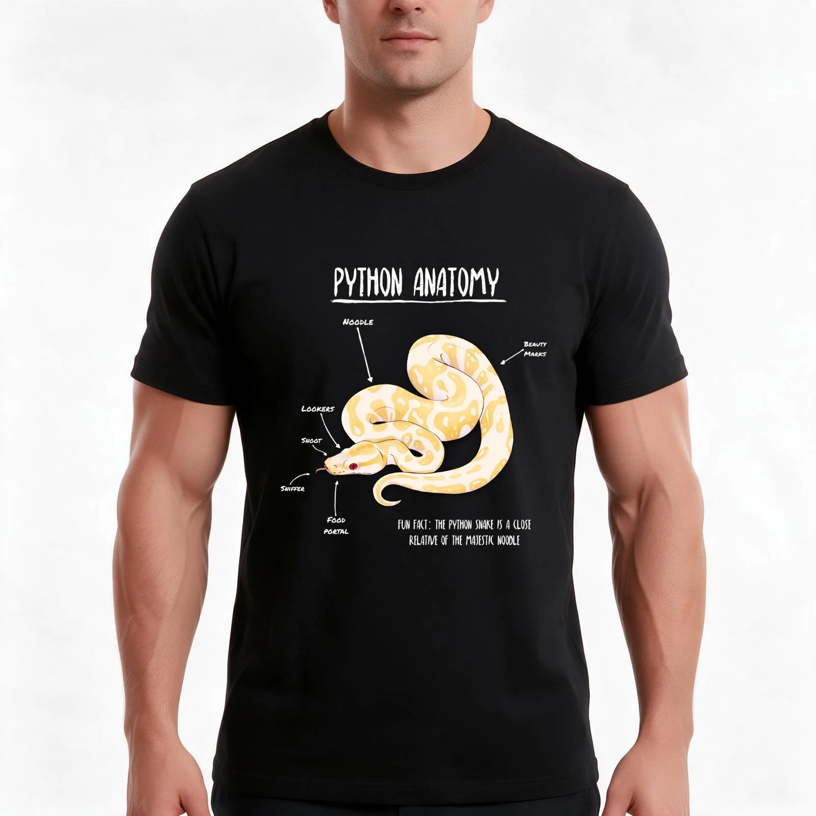Albino Python anatomy T-Shirt, Summer Casual Cotton Tee, Oversized Streetwear Tops, Vintage Graphic Print, Unisex Men Women