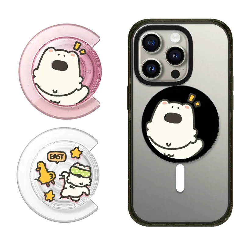 

White Dog C Shape Magnetic Folding Phone Stand for IPhone 12 13 14 15 16 Pro Max Holder Mount Support for S25U