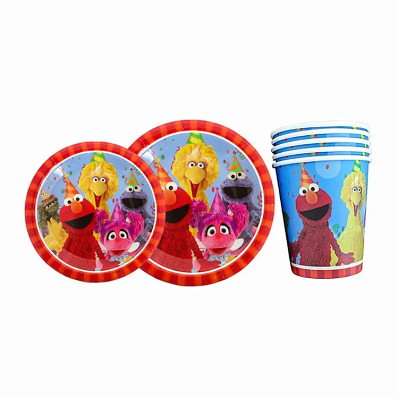 Platos y Vasos Desechables de Papel de Plaza Sésamo, Artículos de Decoración para Fiestas