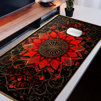 Mystery Mandala Mouse Pad Red Aesthetic Desk Mat Rubber Base Desk Accessories Non-Slip Stitched Edge Mousepad Gift for Women Men