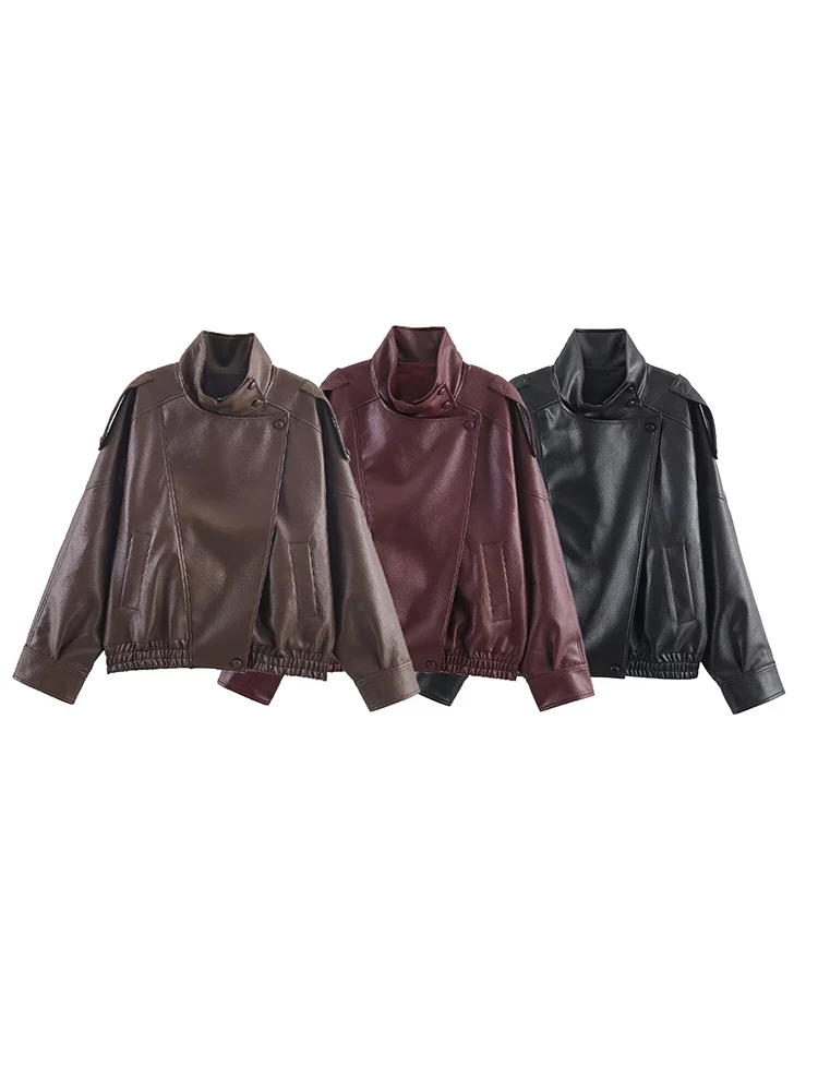 

2025 New Women's Clothing European and American Style Fashionable and Versatile Loose Design Litchi Leather Jacket