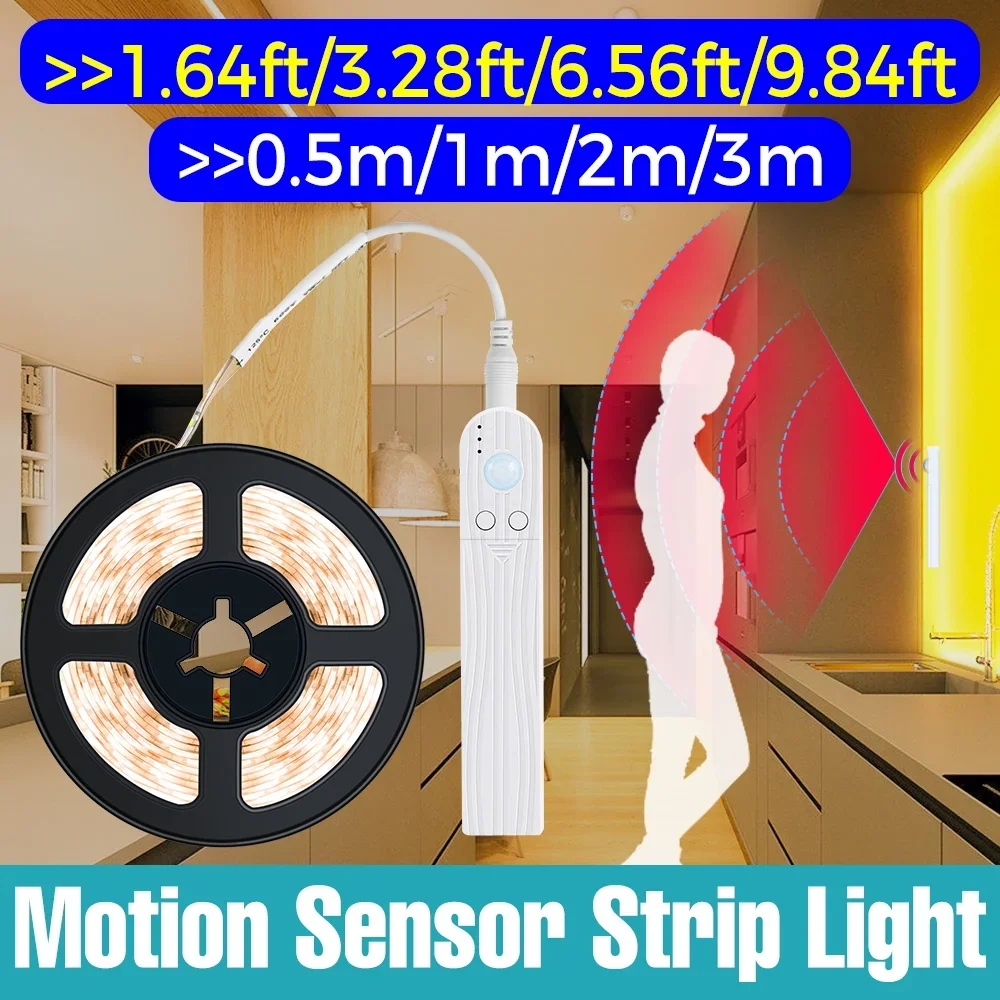 LED Under Cabinet Light Strip PIR Motion Sensor Auto On/Off Dimmable Closet Lamp Bar 5V Stairs Kitchen Wardrobe Pantry Lighting
