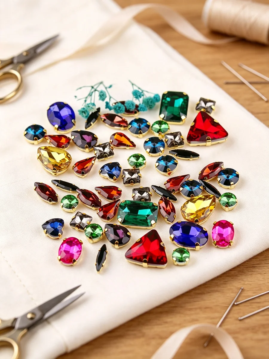 Goldkrallenfassung 50 Stück/Beutel, verschiedene Formen, klare & Jelly Candy AB Glaskristalle zum Aufnähen, Strass für Hochzeitskleider, Schuhe, Taschen, DIY-Verzierung – Detail 4