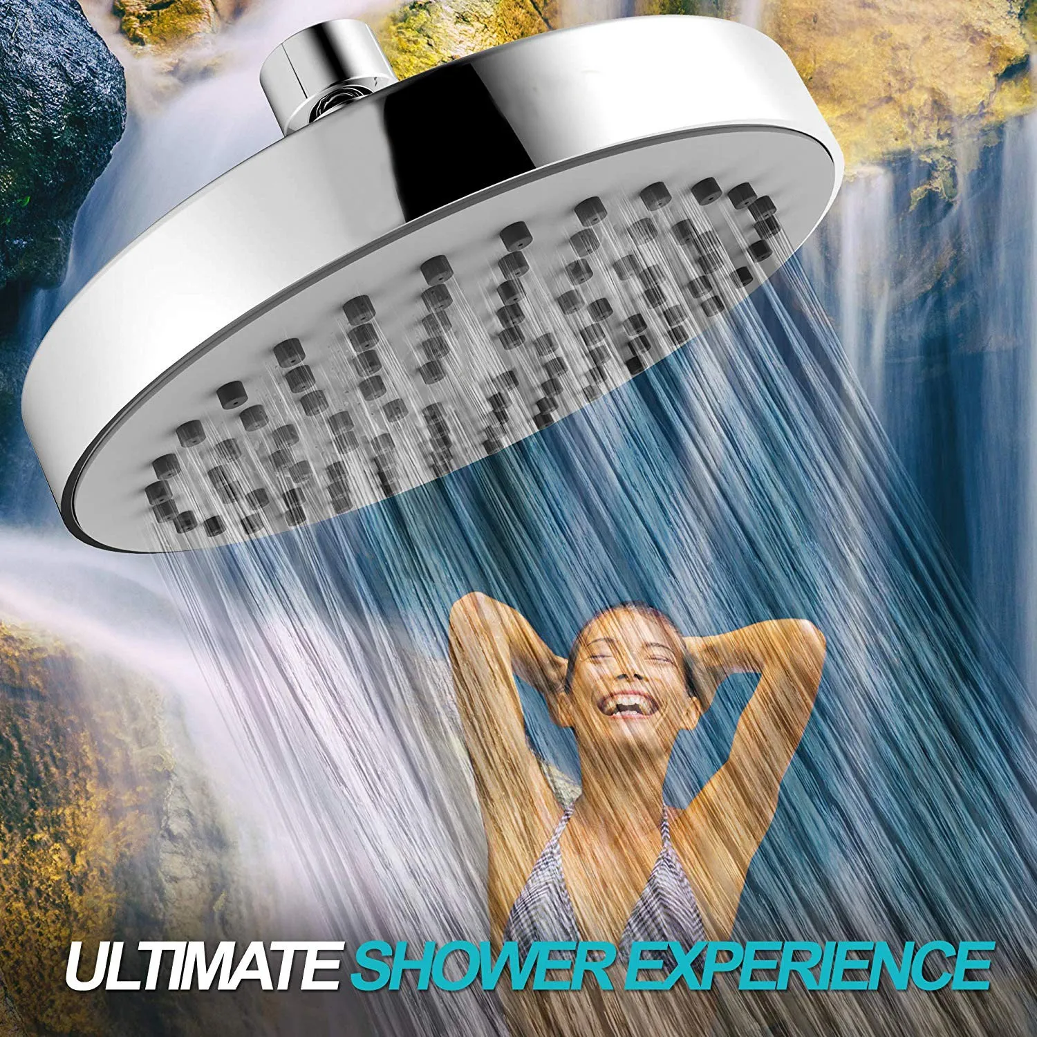 

6 Inch Round Shower Set Booster Fully Electroplated Shower Head Home Set Bathroom Extension Shower Rod Set For Bathroom