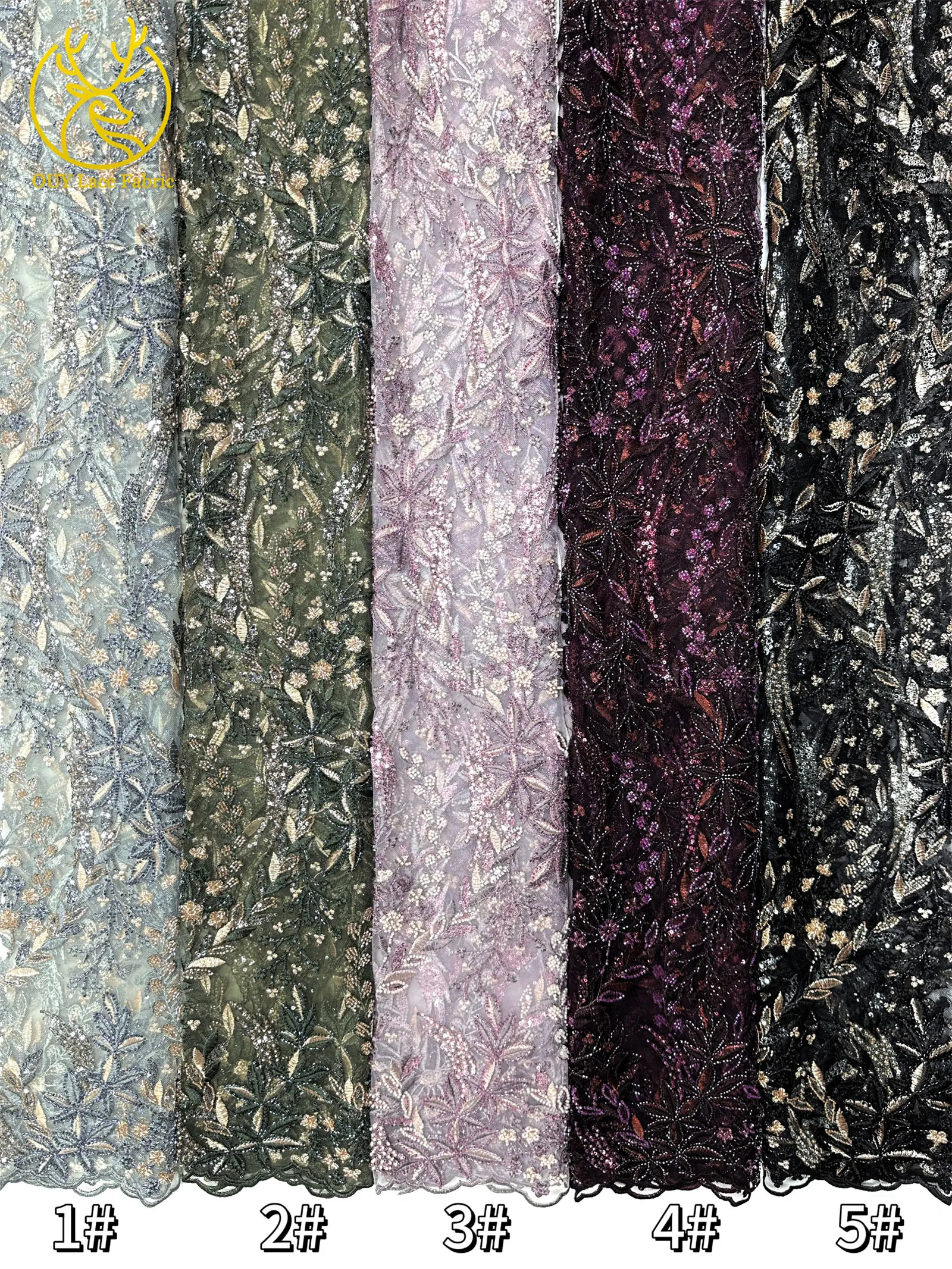 2026 Eleganter Afrikanischer Pailletten-Stickerei-Spitzenstoff 5 Yards Hochwertige Französische Perlen-Spitze Nigerianisches Party-Abendkleid Nähzubehör – Detail 19