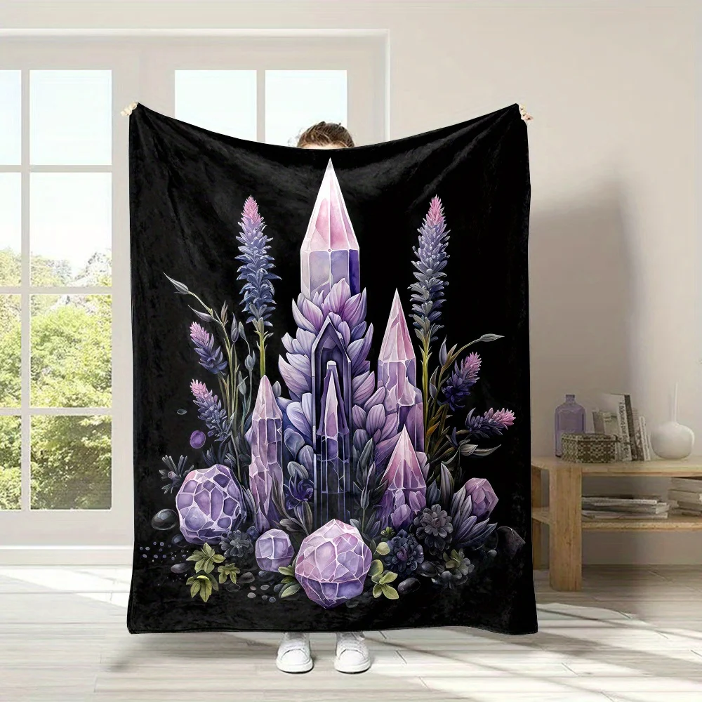 

Cozy Amethyst & Floral Print Flannel Throw Blanket - Soft, Warm, and Reversible for All Seasons - Perfect Gift for Family and Fr