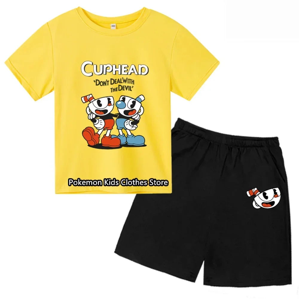 Cuphead Tshirt Set Toddler Summer T-shirt Teenage Girls Clothing Cotton Boys Tshirt Boutique Kids Tees O-Neck Children Tops