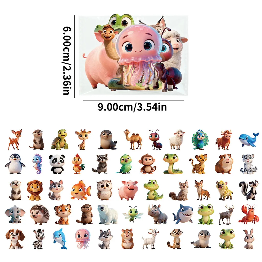 56 Buah Stiker Hewan Kartun Lucu Baru - Stiker Dekoratif Kerajinan Anak-anak PET Transparan Toko RecordingYourLife