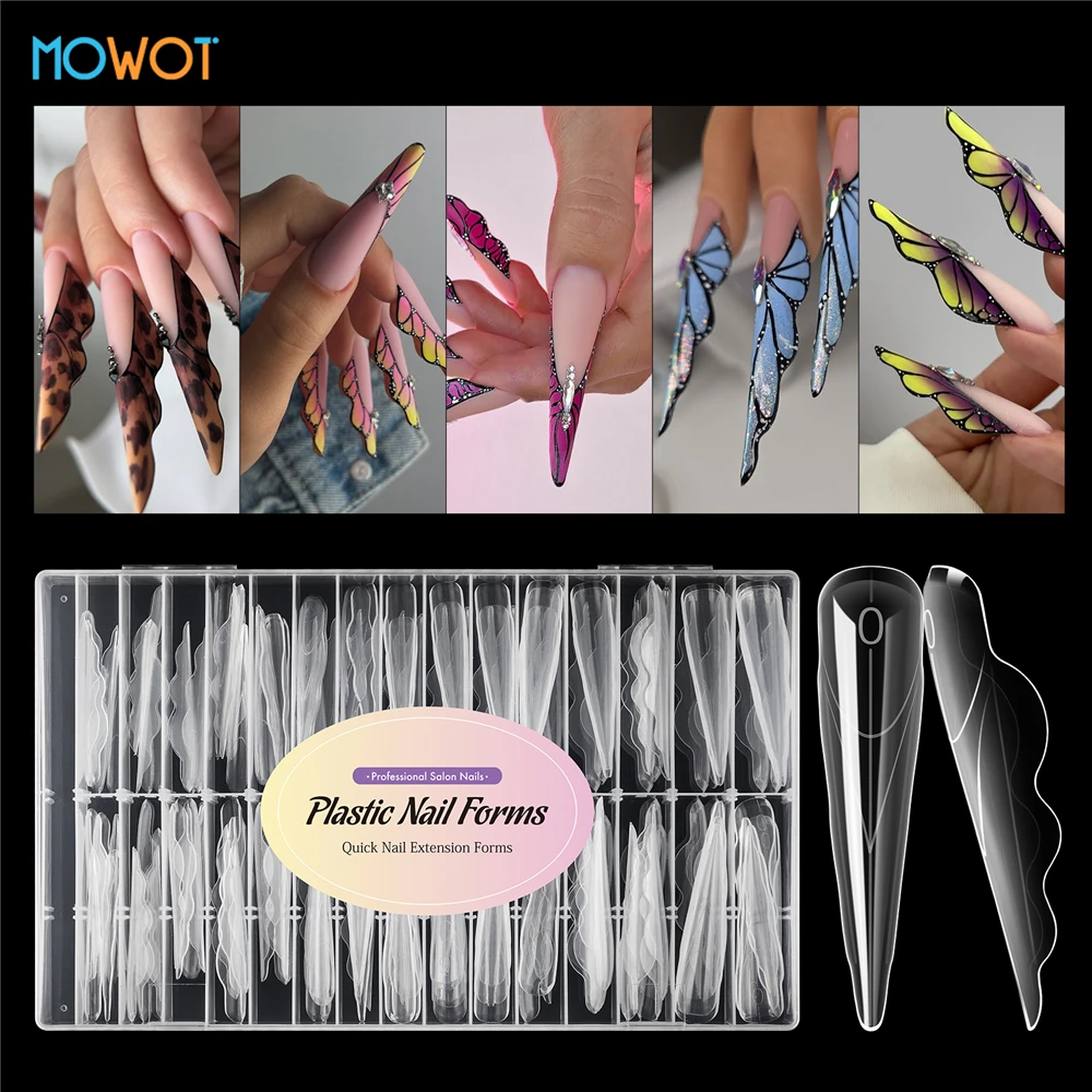MOWOT 150 Uds. Formas de uñas duales de mariposa extensión de uñas acrílicas formas superiores para Gel de uñas de poli moldes de Gel UV de construcción rápida reutilizables