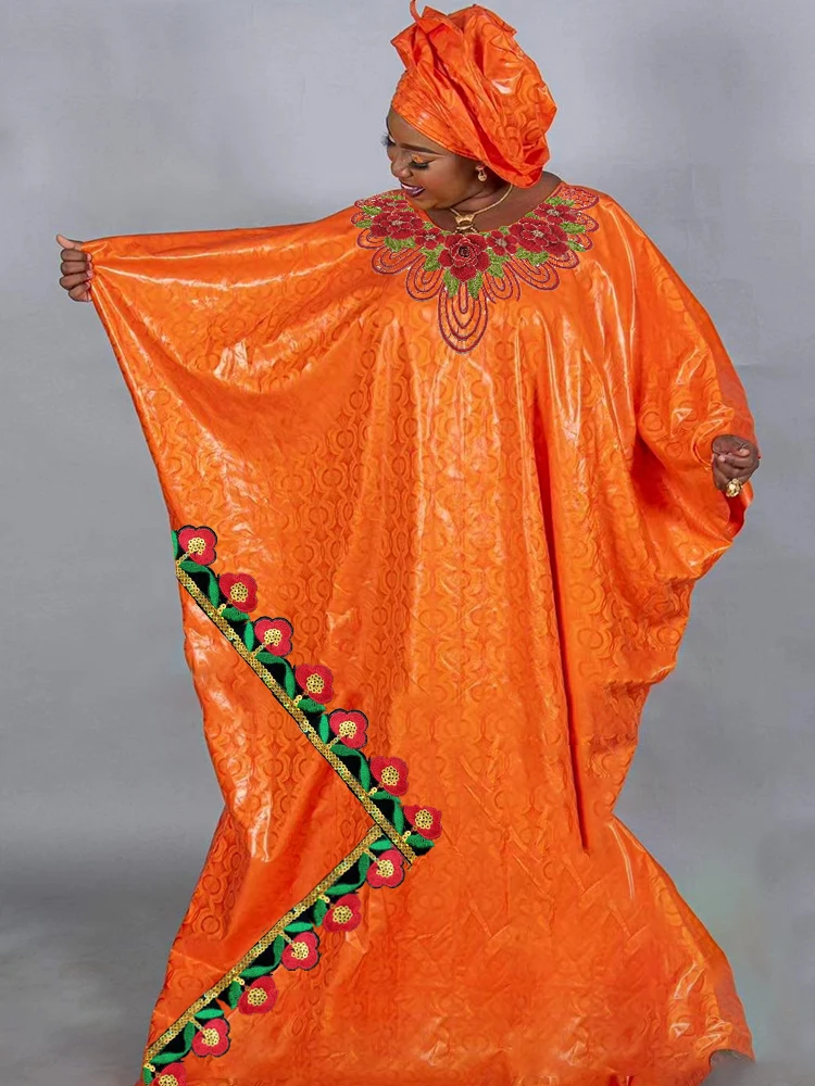 

African Wedding Party Clothing Original Bazin Riche Materia Long Dresses Ceremony Evening Gowns Free Size Bazin Dahiki Robe