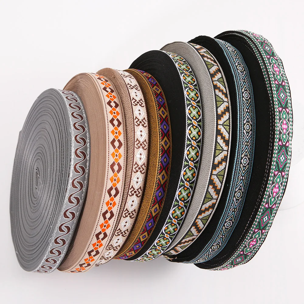 5 Yards Wide 12MM 15MM 17MM Vintage Colorful Retro Geometric Jacquard Embroidered Ribbons DIY For Collar Sewing Accessories