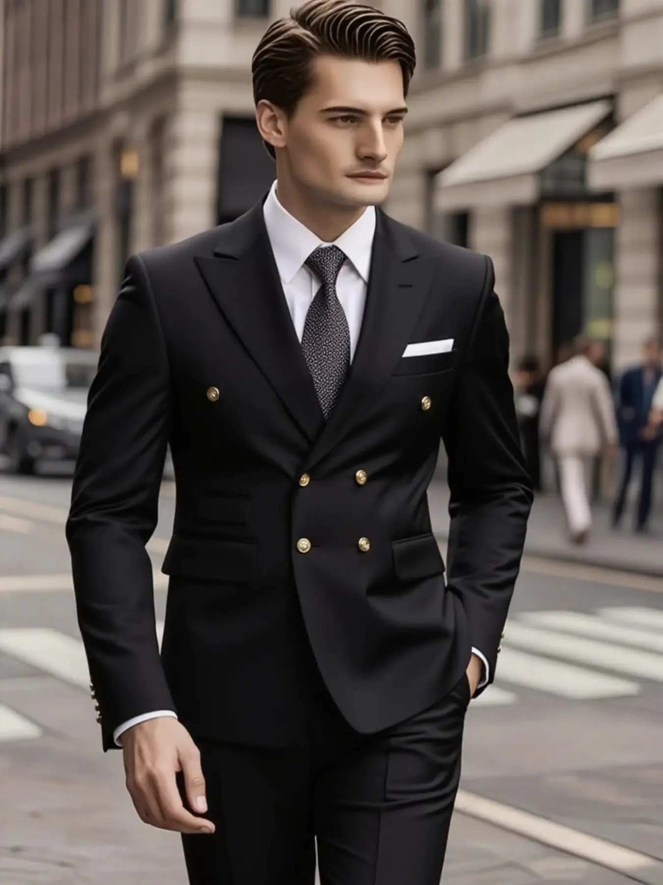 

Men's Wedding Guest Suit Set Double Breasted Peak Lapel Jacket Pants Elegant Office Party
