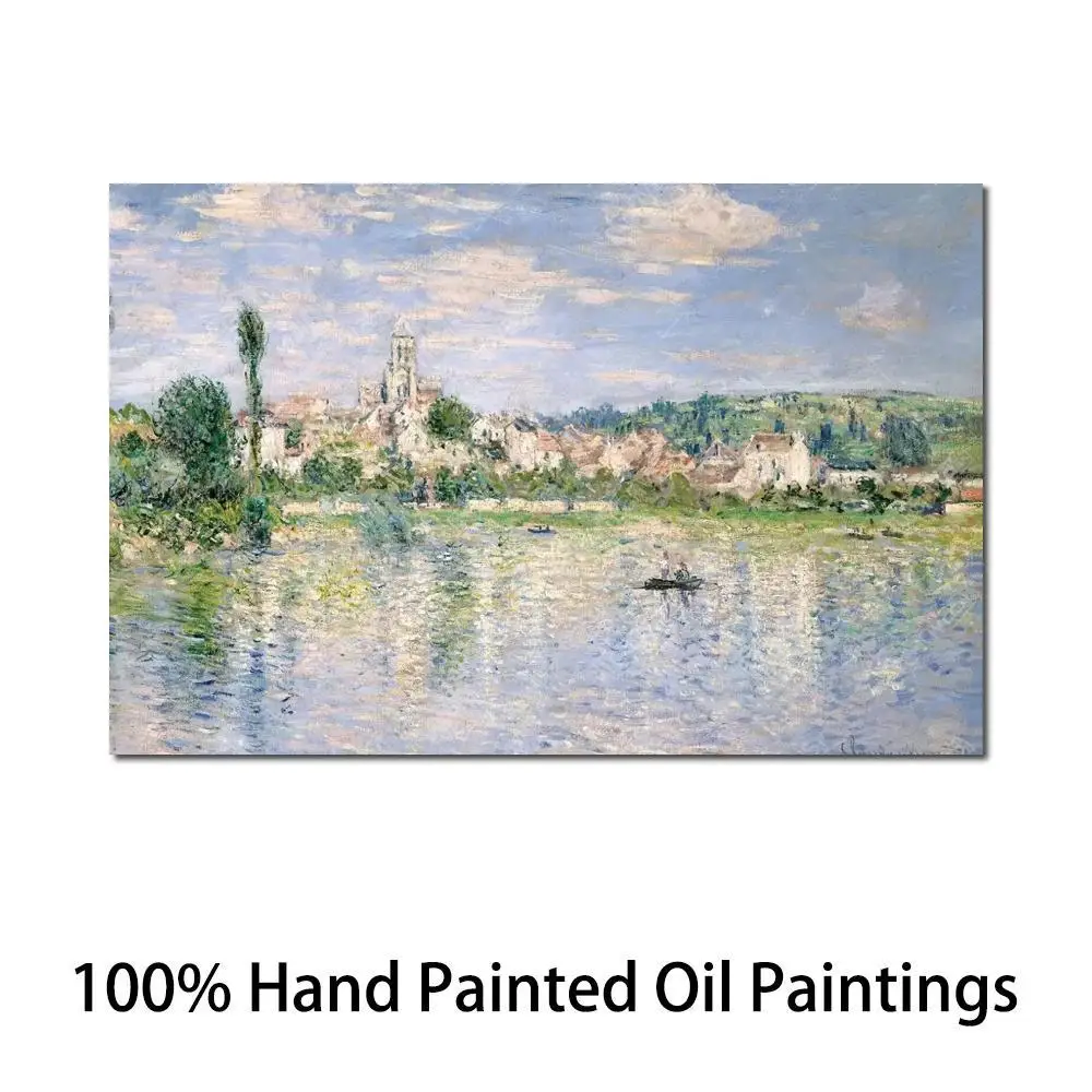 Landscape Canvas Art Vetheuil in Summer Hand Painted Claude Monet Oil Painting Impressionist Artwork Living Room Decor Large