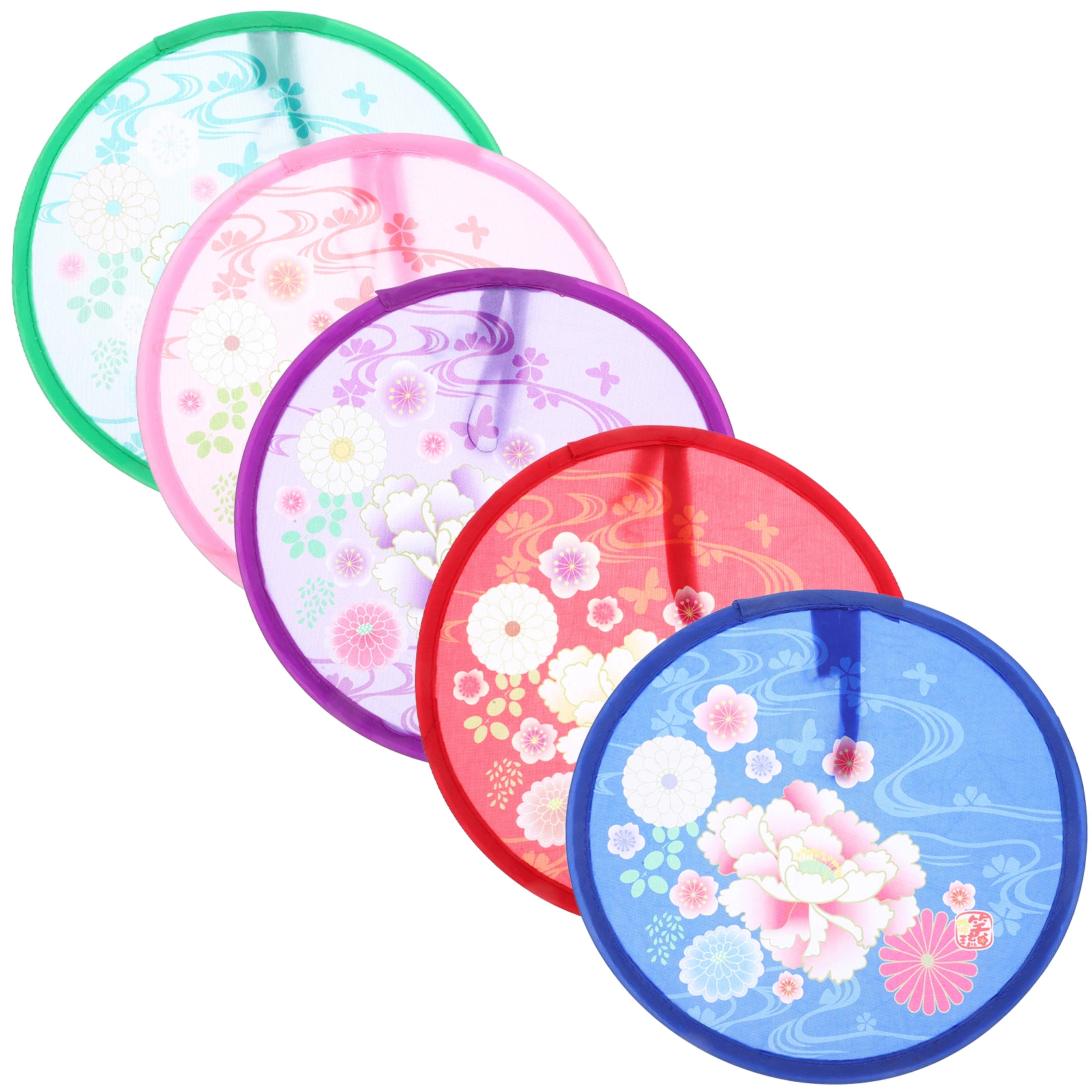 

5pcs Foldable Fans Small Round Collapsible Compact Lightweight Child Safe Handheld Manual Fan Peony Colors