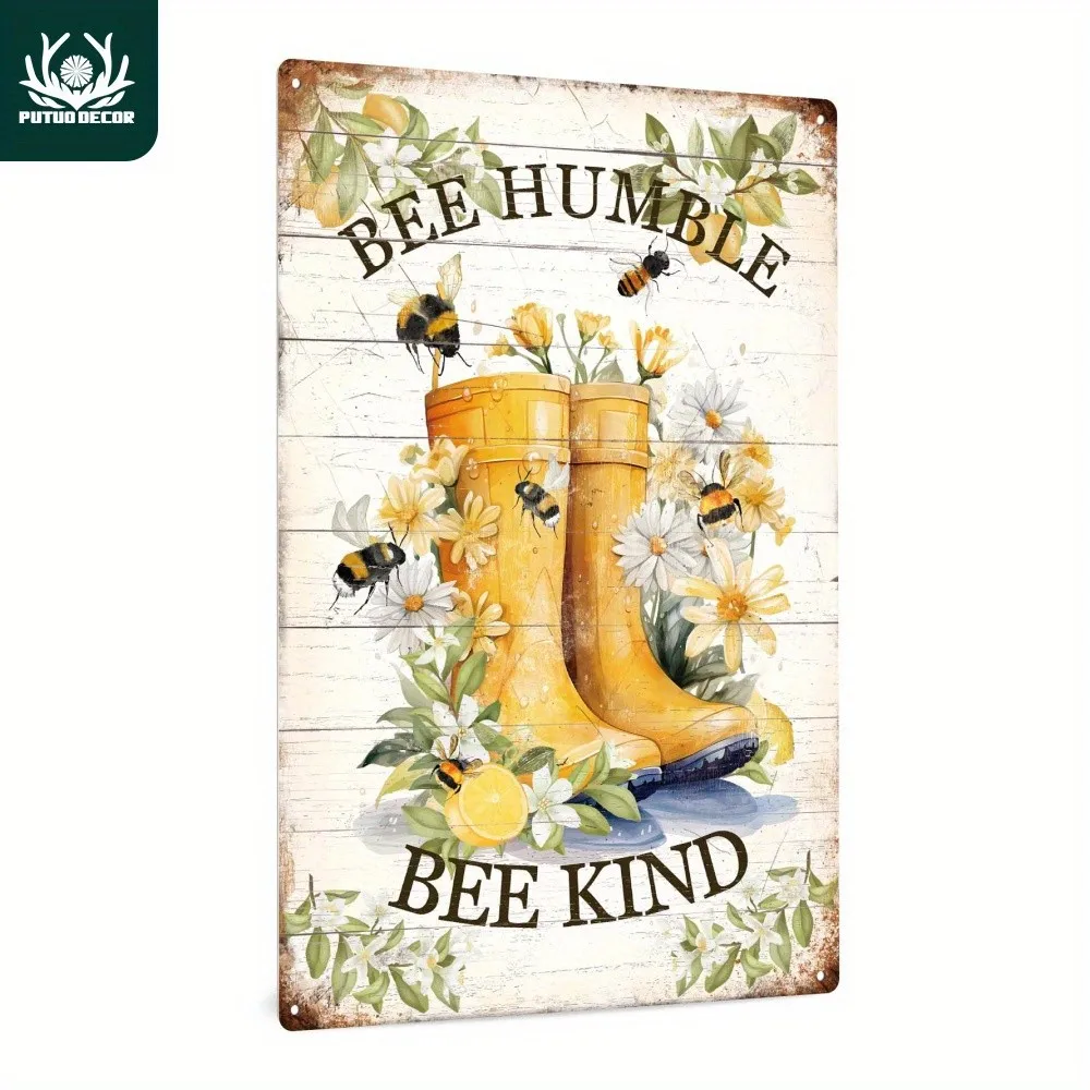 1pc Vintage Tin Metal Signs 8x12 Painted signage, Bee Modest Kindness, Home Offi