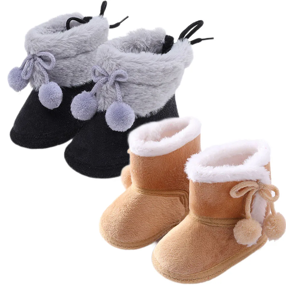 

3-12 Months Infant Crib Shoes Newborn Anti-Slip Christmas Boots Girls Hook and Loop Fleece Winter First Walkers Kids Prewalker