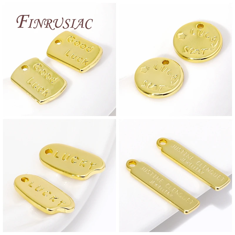 10/20Pcs 'Good Luck' Round Charm Pendant 18K Gold Plated Small Extend Chain Tag DIY Necklace Bracelet Accessories