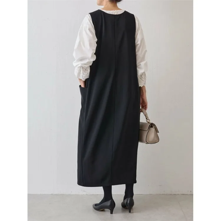 Losse Grote Maat Bla V-ne ketl Svel Dr Eenvoudige Koreaanse Sle Pendelen Polyestervezel Zomer Lange Dr