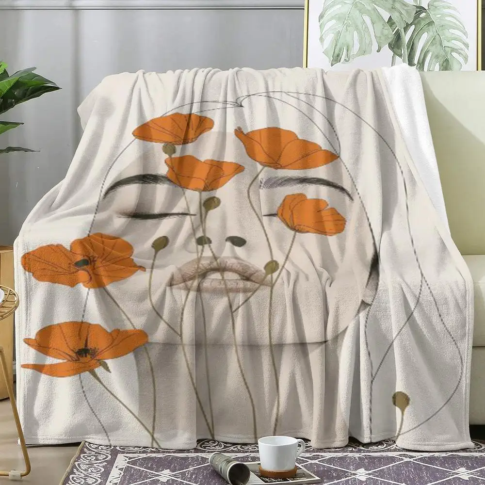 Abstract Face Collection Print Throw Soft Flannel Throw Lightweight Summer Home Nap Blanket for Sofa Cozy Bed Travel