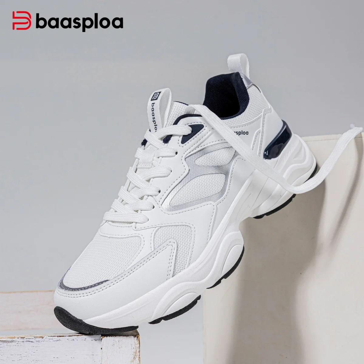

Baasploa Women Walking Sneakers Hight Increase Mesh Leather Casual Shoes Lightweight Female Comfort Soft Non-Slip Sport Shoes