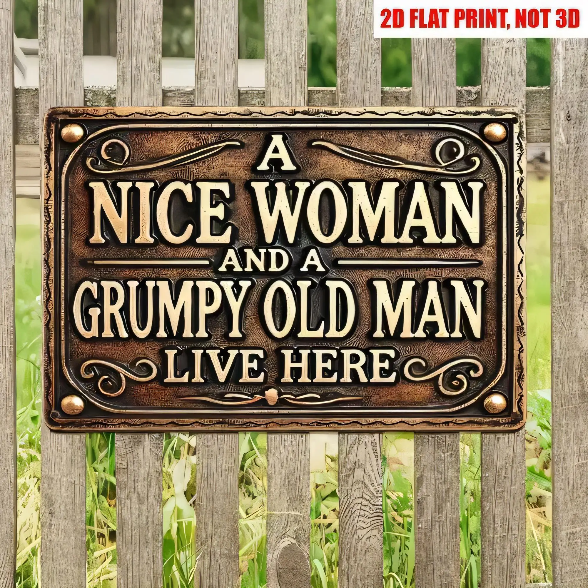 Tin Sign Vintage Humor “A NICE WOMAN AND A OLD MAN LIVE HERE” Retro Rustic Metal Plaque Wall Decor for Garden Home Bar Pub Man C