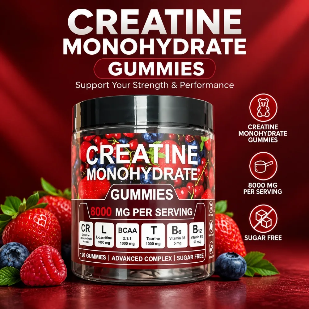 Creatine Monohydrate Gummies 5000mg with L-Carnitine, BCAA & Taurine for Muscle Strength, Workout Energy & Recovery, 120 Count
