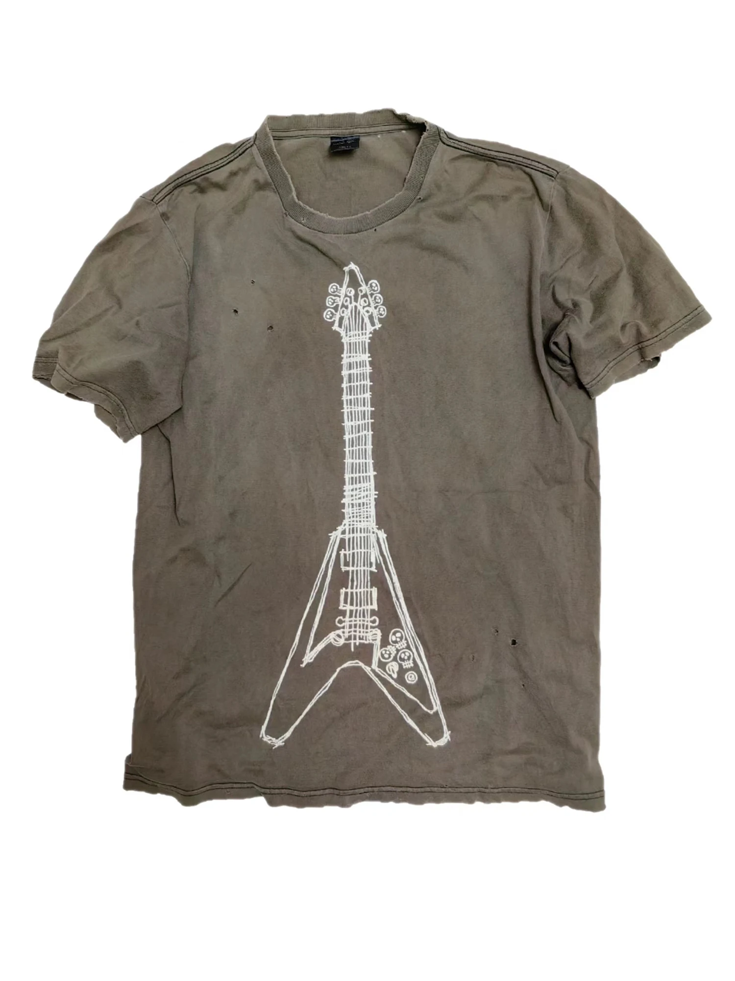 

Lmyer NumberNine Archive Short Sleeve Cleanfit Style Destruction Washed Printed Guitar T-shirt Men Casual Tees