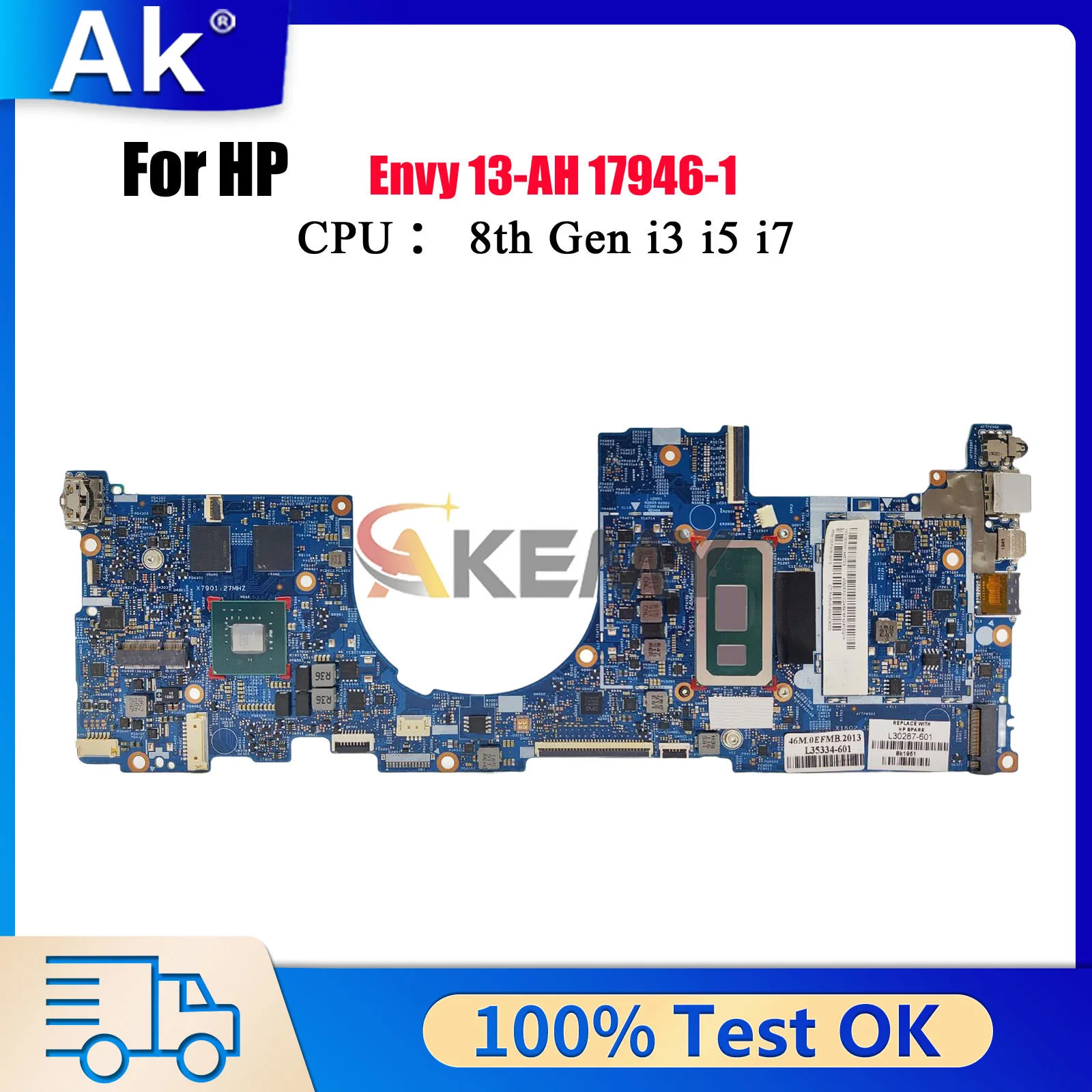 

For HP Envy 13-AH Laptop Motherboard 17946-1 With i5-8265U i7-8565U MX150 100% Fully Tested L30287-601 L30285-601