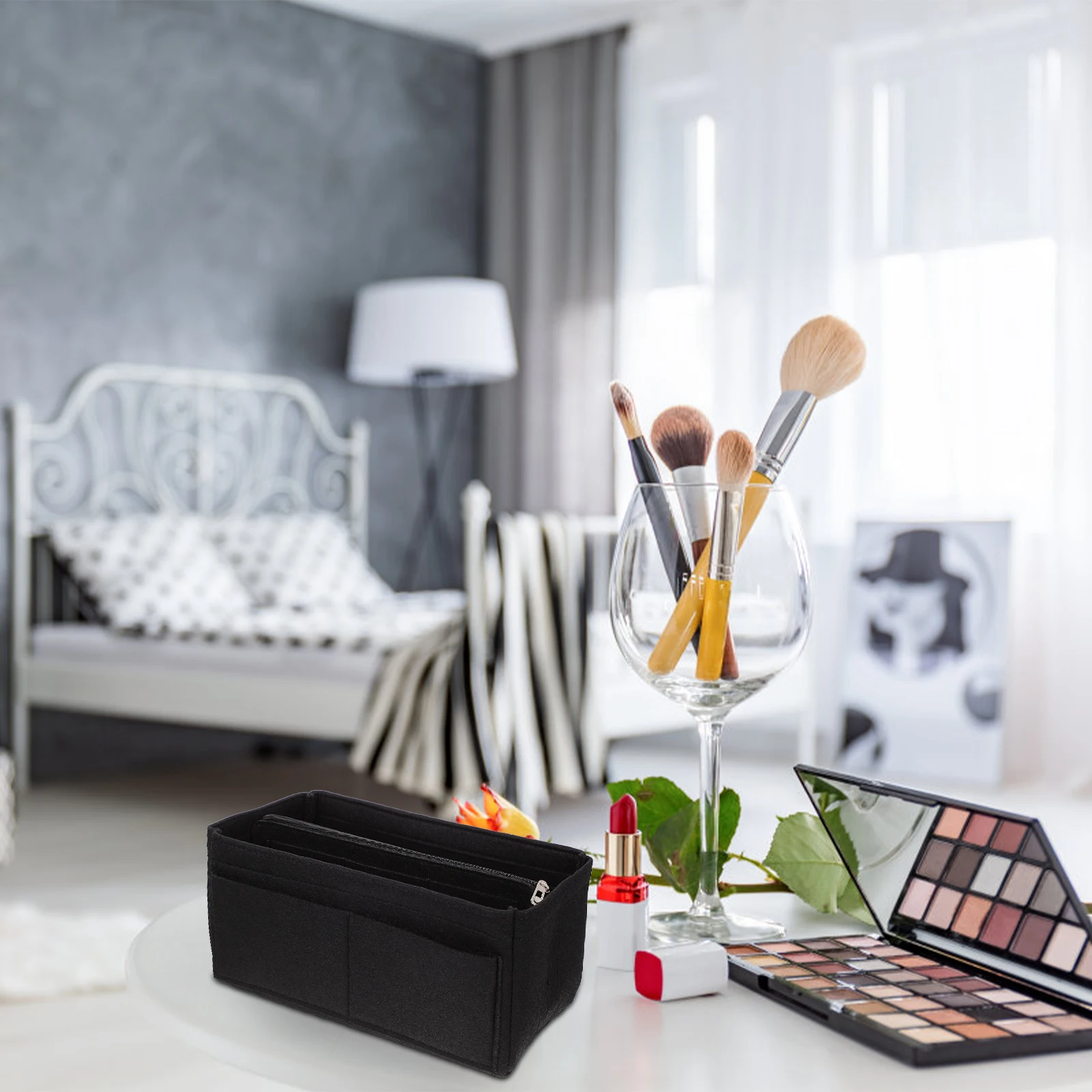 

1pc Felt Pouch Women Makeup Supplies Durable Lightweight Stationery Case Large Capacity Storage Organizer Pencil Holder