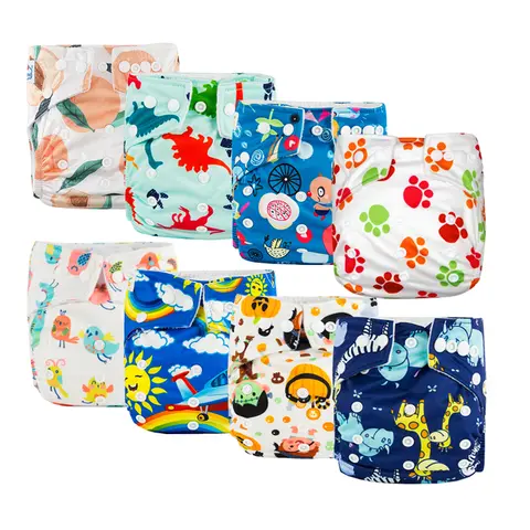 8pcs/set New Cute Cartoon Print Baby Cloth Diapers – Perfect for Baby Photos, Travel & Daily Comfort