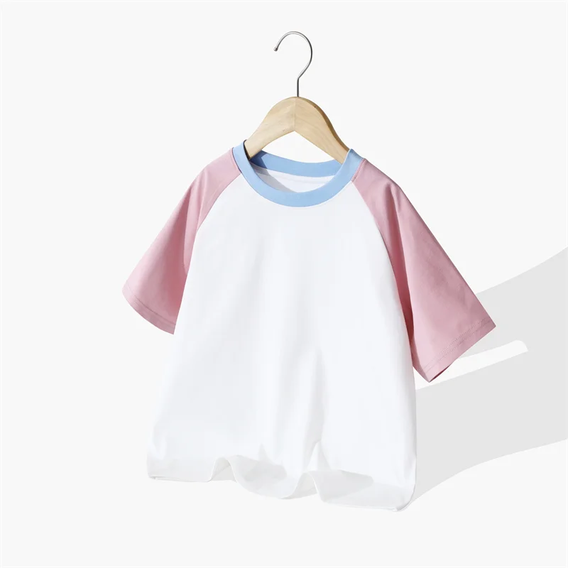 DE PEACH Summer Baby Girls Boys Patchwork Short Sleeve T-Shirt Teens Kids Casual Loose Tshirt Children O-Neck Tops Tees Unisex