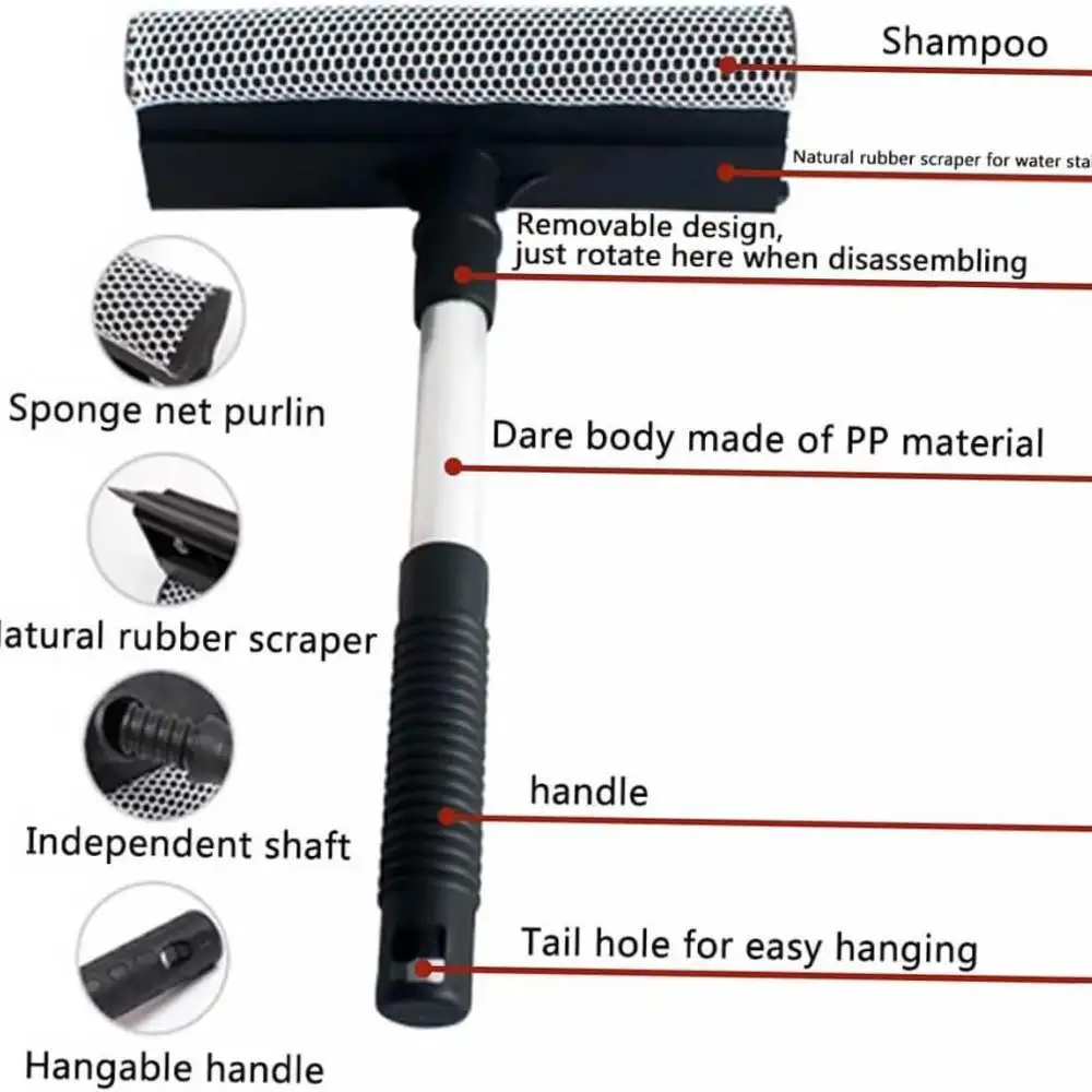 Adjustable Auto Window Scraper Sponge Brush T Shape Glass Wiper Car Windshield Fog Removal Cleaning Tool Supply