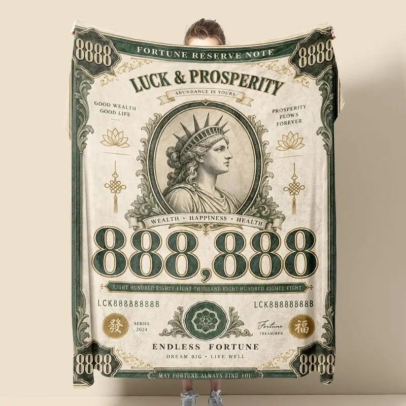 VIKAMA Green Fortune Bill Print Throw Blanket For Office Prosperity Soft Smooth Washable Decorative Novelty Lucky Home Decor