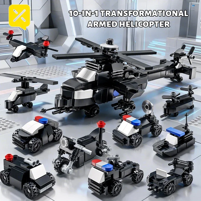 353 Elementy Helikopter Transportowy Klocki Konstrukcyjne 10 w 1 Samolot Wojskowy Myśliwiec Model do Składania Klocki Zabawka DIY dla Dzieci Prezent Świąteczny