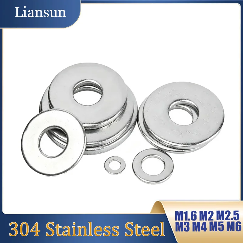 304 Stainless Steel Flat Washer M1.6 M2 M2.5 M3 M4 M5 M6 Enlarged Flat Washer Metal Gasket Thickness: 0.5mm-3mm O-Ring Fastener