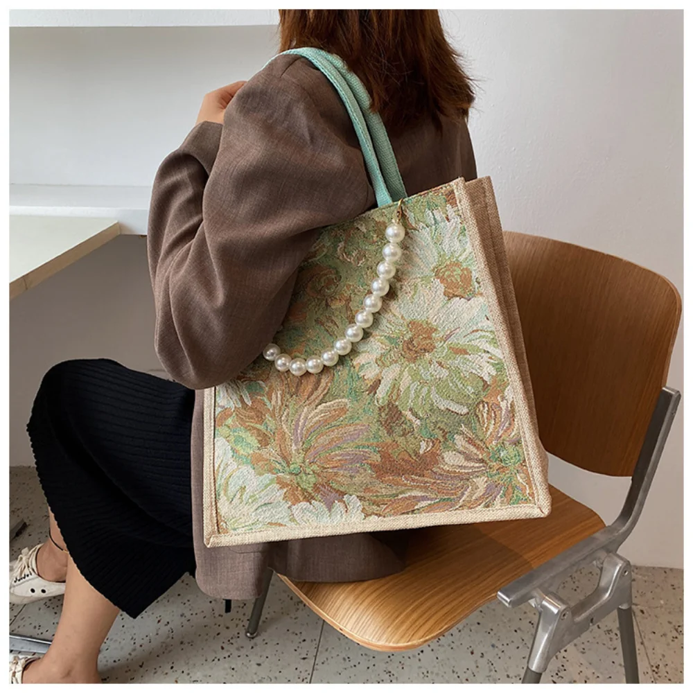 Large Capacity Tote Bag Luxury Designer Handbags Women Brand Jacquard Embroidery Canvas Shoulder Bag Big Shopper Bags