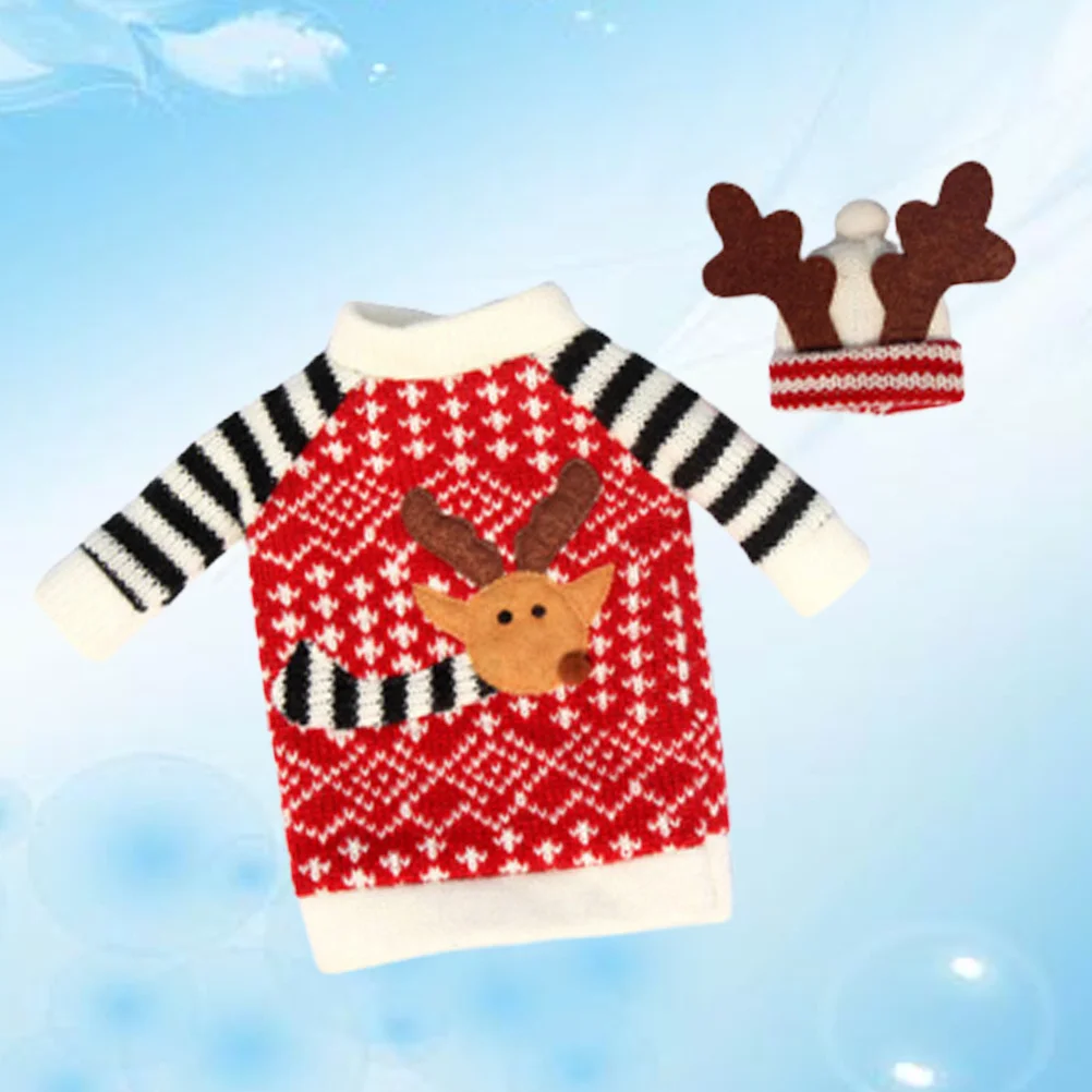 2 قطعة غطاء زجاجة النبيذ عطلة عيد الميلاد الديكور غطاء قماش قابل لإعادة الاستخدام للهدايا طاولة المنزل زينة احتفالية #5