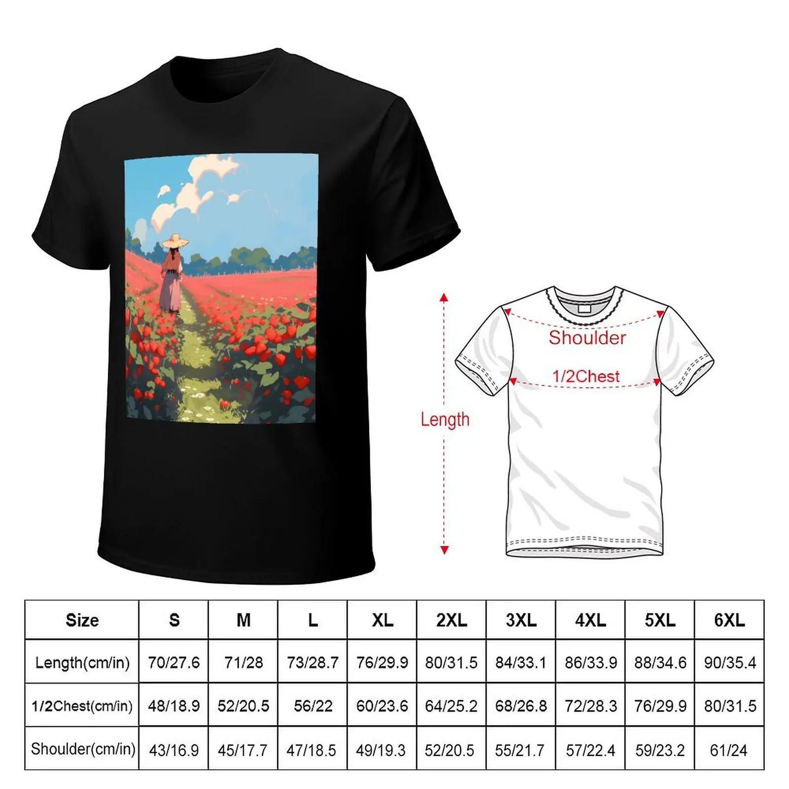 Strawberry field, anime scenery- Pixel art T-Shirt Lightweight Running Sports T-Shirt