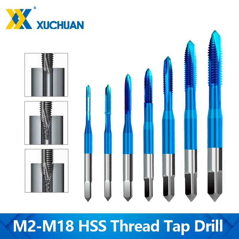 

XUCHUAN 1PCS M2-M18 HSS Thread Tap Drill Nano Blue Coated Machine Plug Tap Straight Flute Thread Screw Tap Hand Tools