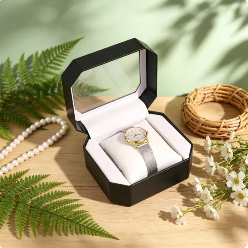 Plastic Octagonal Watch Case with Transparent Packaging Display Box Props Simple Jewelry Display Counter Box