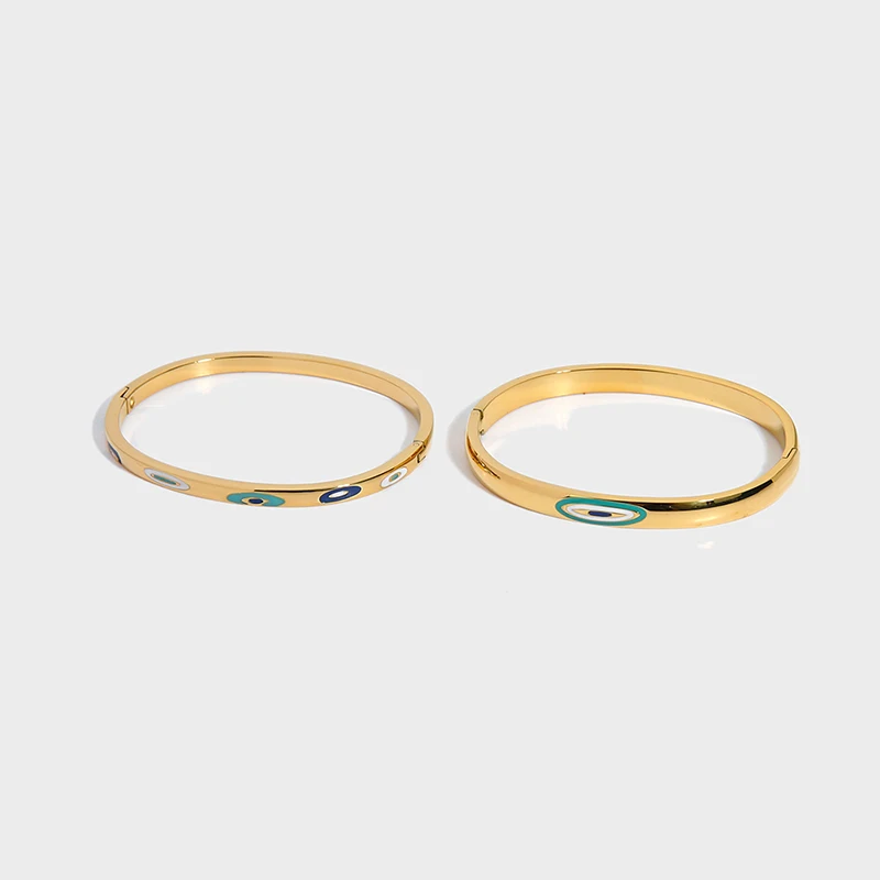 Wodoodporny 60mm emalia Evil Eye stal nierdzewna Metal PVD 18K pozłacane bransoletka dla kobiet modna biżuteria na prezent — zdjęcie 2