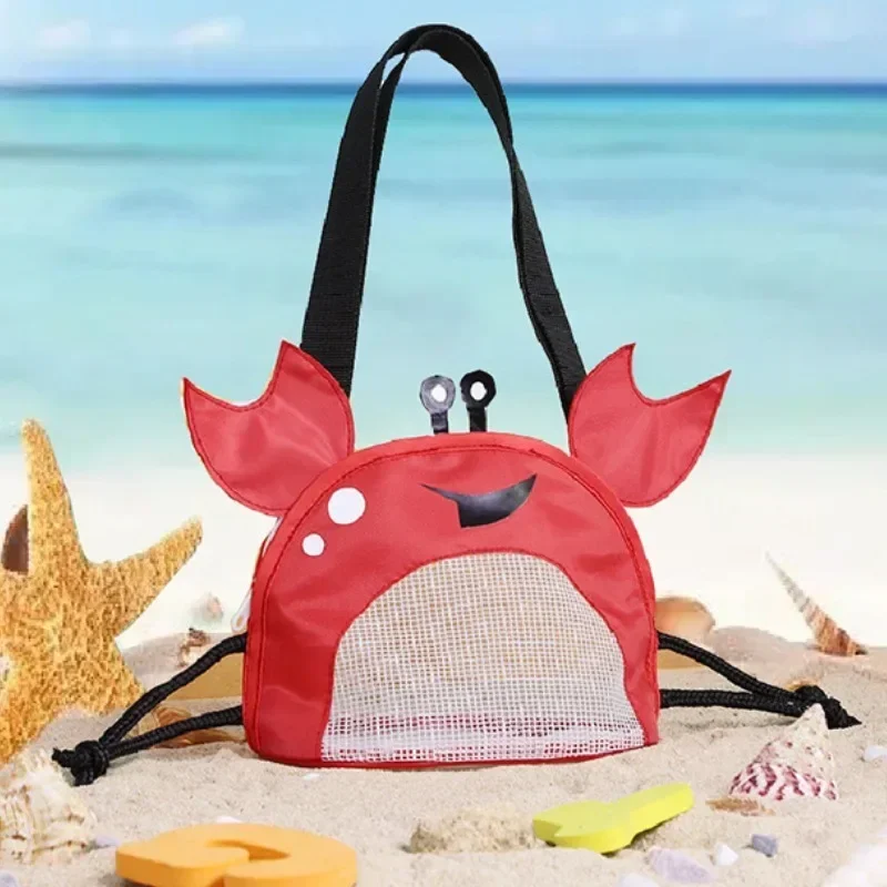어린이 비치 메쉬 가방 쉘 수집 가방 크랩 모양 조개 보관 주머니 장난감 수집 저장 가방 야외 액세서리
