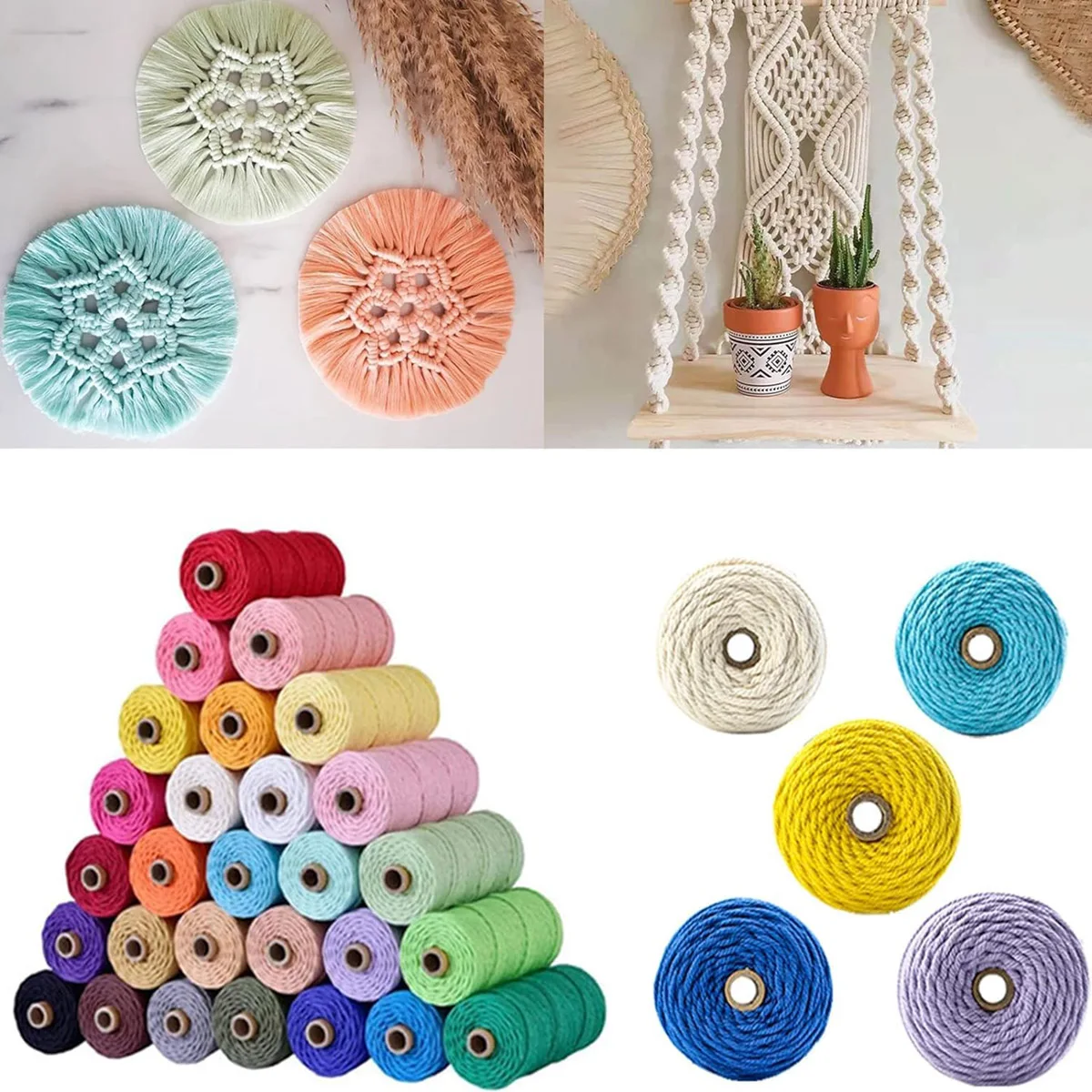 

100M/Roll 2mm Cotton Cord Multicolor Woven Thread Rope DIY Craft Tapestry Bag Home Decor Handmade Accessories