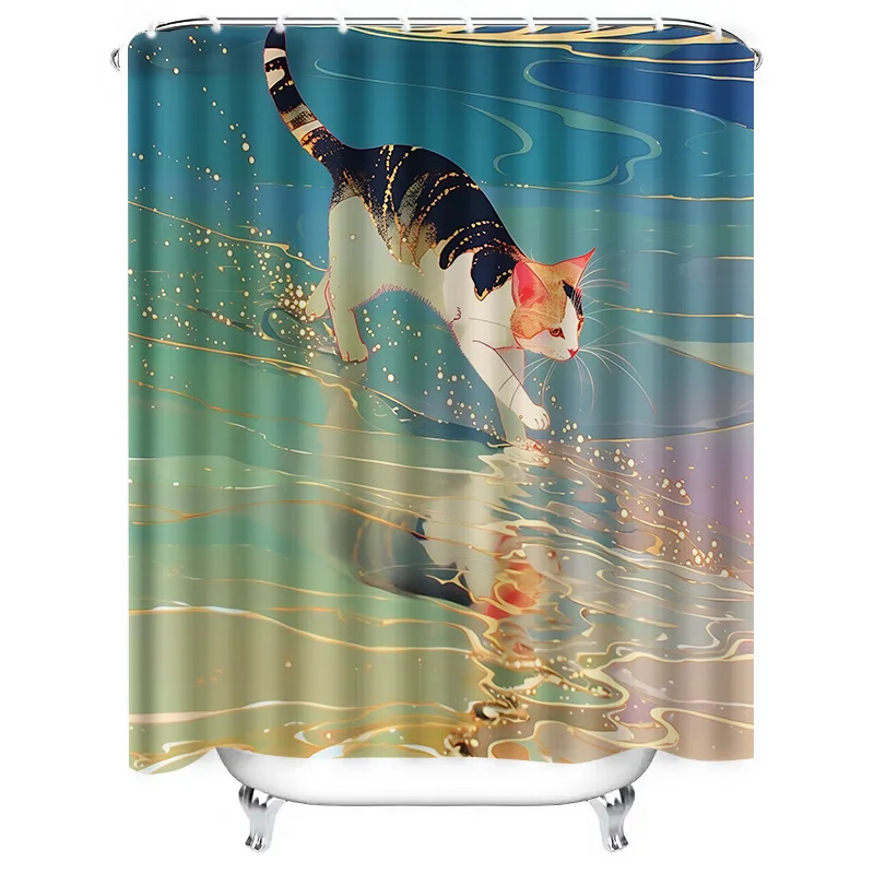 Elegant Cat Pattern Waterproof Shower Curtain Essential for a Stylish Life Creative Home Decor Fashionable Bath Liner Easy-Clean