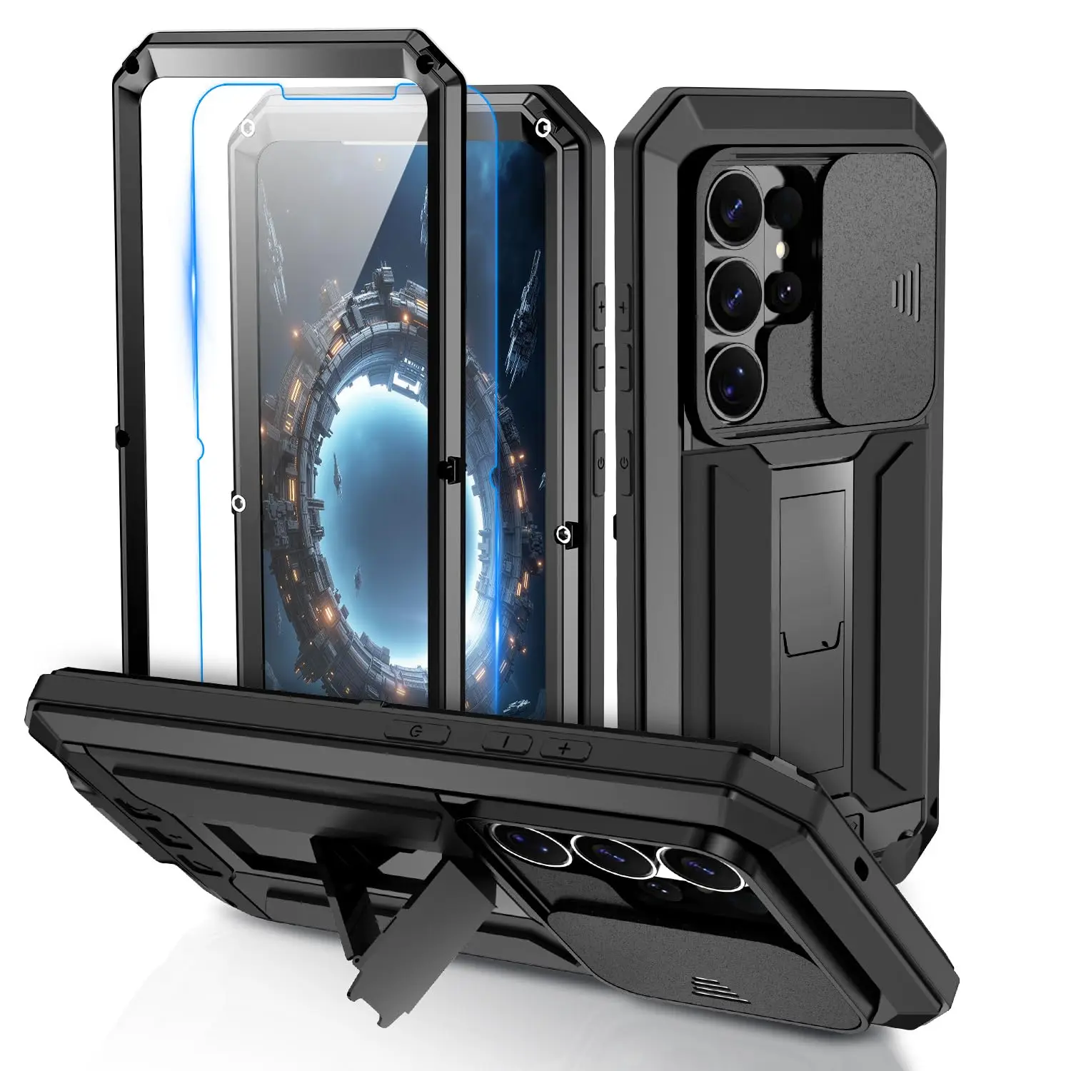 

Магнитный металлический чехол для Samsung Galaxy S26 Ultra с защитой экрана, противоударный бампер-подставка на весь корпус